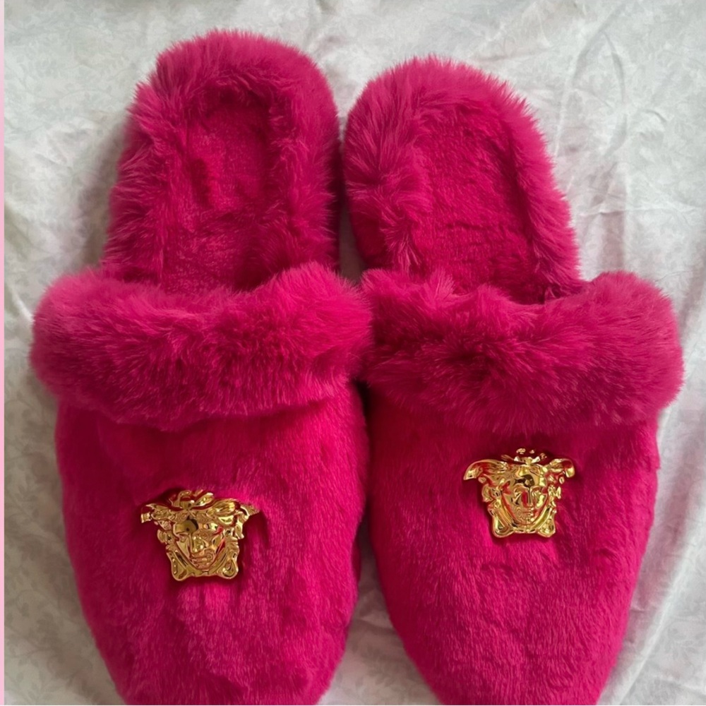 Versace Medusa Faux Fur Slippers